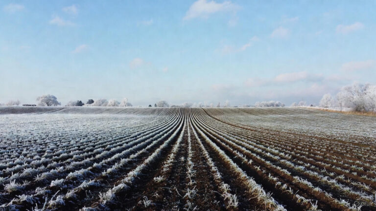 Zima w polu - pole pokryte szronem